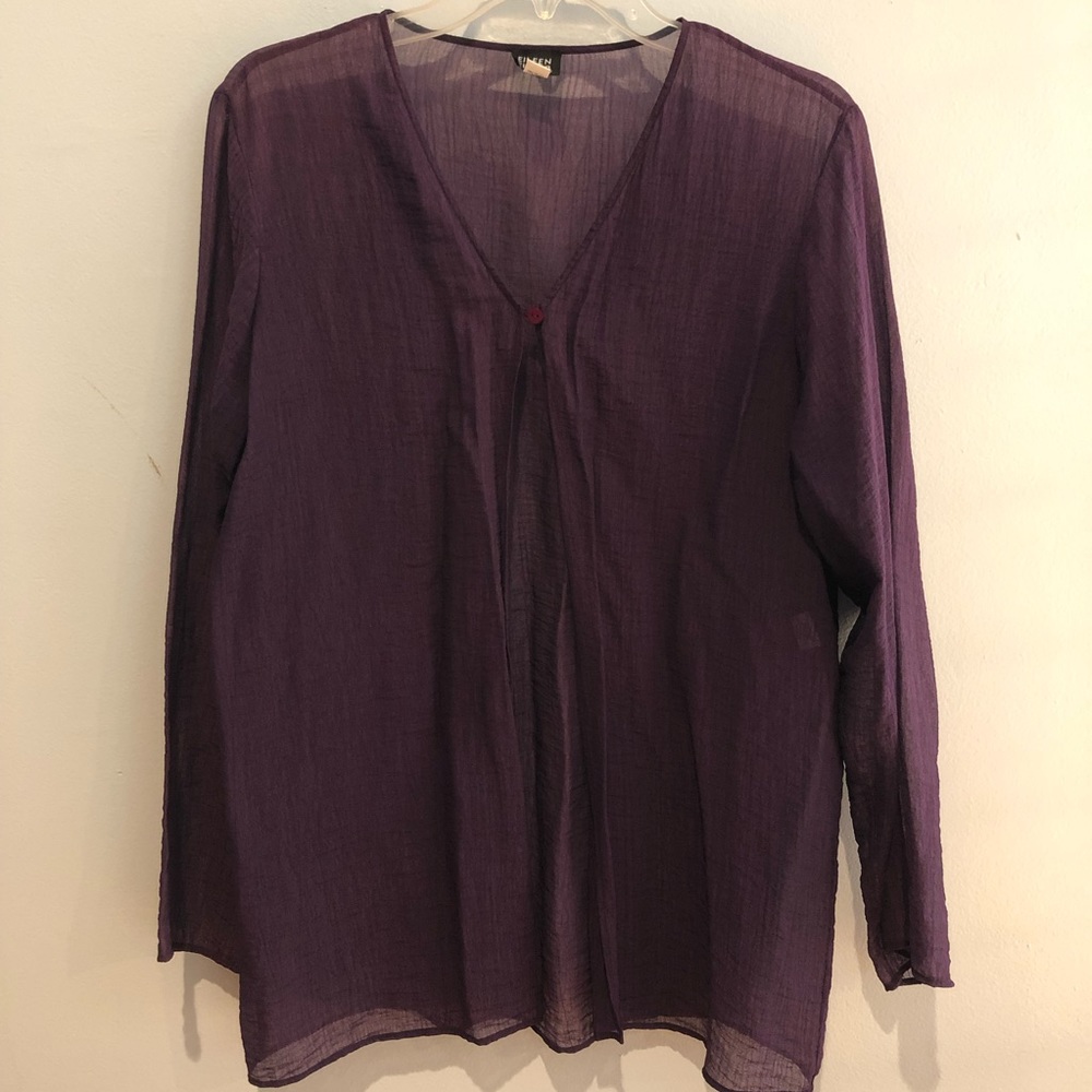 Eileen Fisher Sheer Silk Long Sleeve Cardigan S